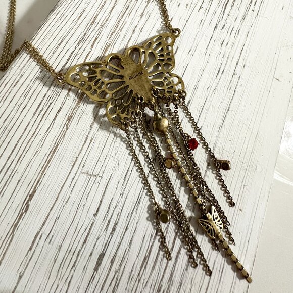 Vintage Gold Butterfly Necklace with Red/Orange Swarovski Crystals - Picture 6 of 6